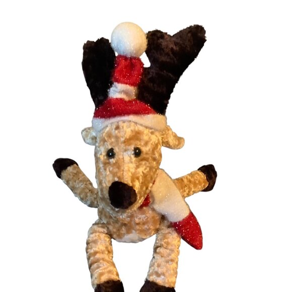 Vtg 2002 King Plush Christmas Reindeer Plush Toy Santa Hat & Scarf Ages 3+ 12” - Picture 2 of 7
